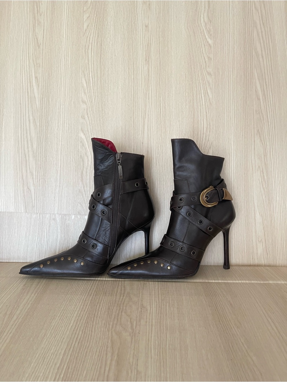 Cesare Paciotti Vintage Leather Stiletto Buckle Boots Size 36 Made in Italy
